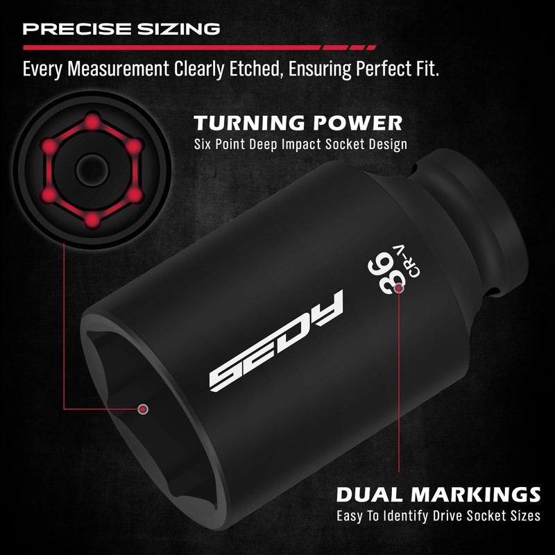 1/2 Drive Deep Impact Socket Set: 11-Piece Metric Size Wheel