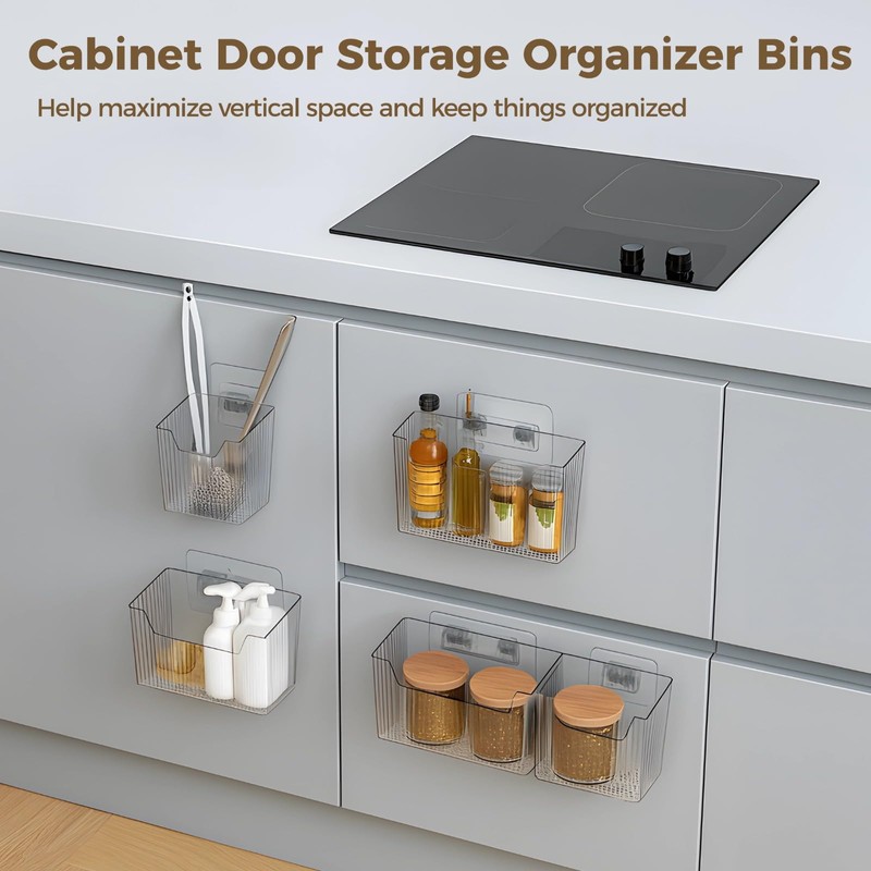 yeesport 4 PCS Cabinet Door Organizer Bins, Clear Plastic Wall