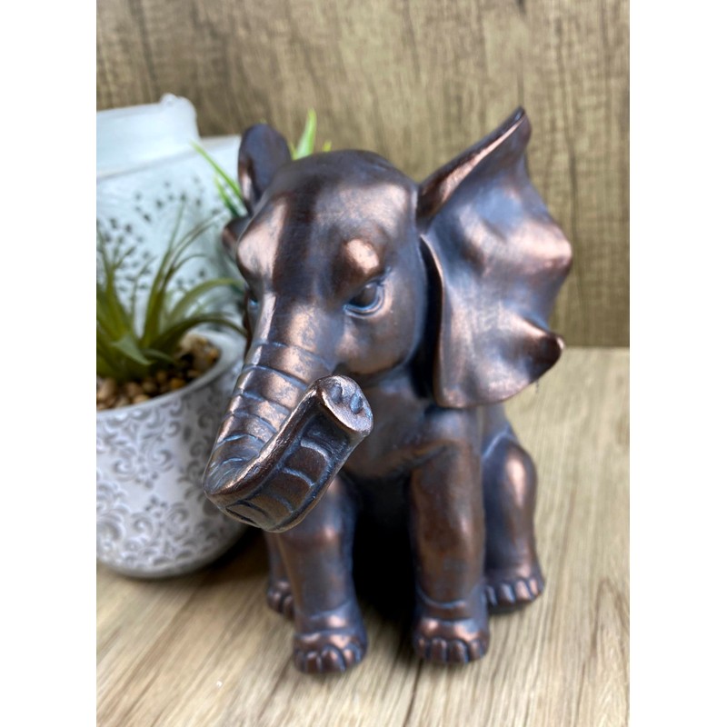 Bronze Effect 16cm Elephant Ornament Sitting Figurine