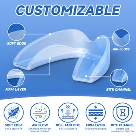 4 Pack Blue Mouth Guards for Women and Men, Large Size, Moldable Night Guards for Teeth Grinding and Clenching, Comfortable Bite Guards, Stylish Custom Dental Guards for Protection