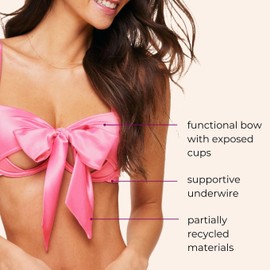 Adore Me Gynger Unlined Bow Bra - XS-4X Regular & Plus-Size Satin Balconette Bra with Underwire & Adjustable Straps, Medium Pink, M