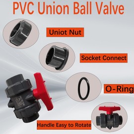 PVC Union Ball Valve, 1 Inch (DN25) True Union Full Flow Ball Valve, ASTM EPDM O-ring, Rated 200 PSI, PVC Ball Valve with Slip Socket Full Port, for Various Water Control System