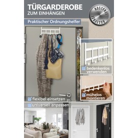 4smile Door Coat Rack for Hanging - White Door Hooks Universal Flexible Coat Hooks Door, Robust - Versatile Hooks for Hanging, Space Saving Door Hook Rail for Entire Home