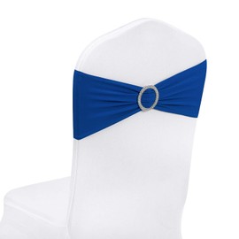 Peomeise 100pcs Classic Blue Spandex Chair Sashes with Buckle Slider for Wedding, Party Decoration