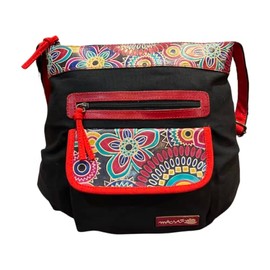 Macha Indian Cotton Leather Shoulder Bag for Women Boho Bohemian Purse, black