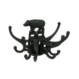 DE LEON Black Cast Iron Rustic Bear Pivoting Wall Hook