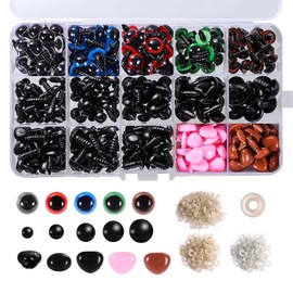 SUMAJU 560 Pcs Colorful Safety Eyes and Noses, Safety Eyes Amigurumi 170 Pcs Plastic Solid Crochet Eyes and 110 Pcs Safety Nose with 280 Pcs Washer for Doll Animals Craft Making(6-14 mm)