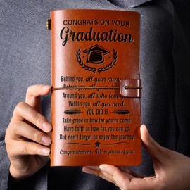NGAEAK Graduation Gifts Leather Journal Notebook, High School Graduation Gifts for Her Him 2025 Engraved Leather Travel Journal