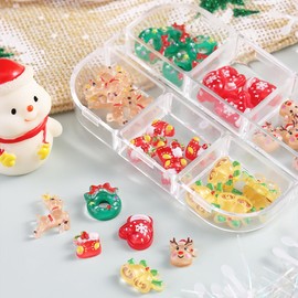 6 Grids Elk Nail Art Charms Resin Christmas Nail Charms Christmas Socks Gloves Nail Rhinestones Flat Back New Year Reindeer Bell Nail Art Rhinestones for Women Nails Faces Eyes Makeup Decoration