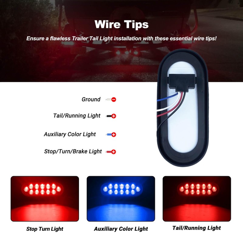 6 Inch Oval Dual Revolution LED Tail Lights Red Stop