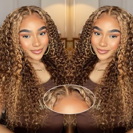 DULOVE Wear and Go Glueless Wigs Human Hair Pre Plucked Pre Cut Deep Wave Lace Front Wigs 200 Density 5x5 HD Lace Closure Wigs Human Hair No Glue Ready to Wear Wig for Beginner (4/27, 20 inch)