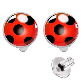 OEIOTEI Ladybird Earrings Ladybird Earrings Silver Animal Clip On Earrings for Women Dots Black Red Earrings Carnival Ladybug Costume for Adults Children Girls Accessories Metal, Alloy Steel, No