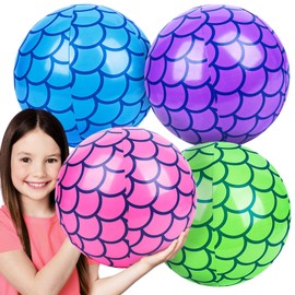 FUTUREPLUSX 4Pack Beach Balls, 10Inch Inflatable Pool Balls for Mermaid Party Decorations Summer Water Games