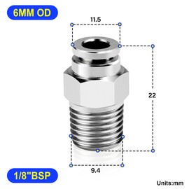 TAILONZ PNEUMATIC 304 Stainless Steel Male Straight 6mm Tube OD x 1/8 BSP Push to Connect Fittings PC6-01 (Pack of 2)