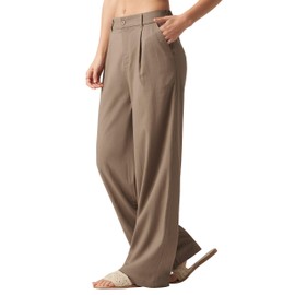 Willit Women's Linen Pants Wide Leg Work Dress Pants Casual Slacks Business Pants with Pockets 31" Deep Khaki L
