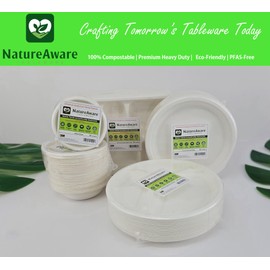 NatureAware Premium 12oz (360ml) White Paper Bowls [50-Pack] - 100% Compostable & Eco-Friendly Disposable Everyday use paper Bowls, Heavy Duty, Made of Sugarcane Bagasse