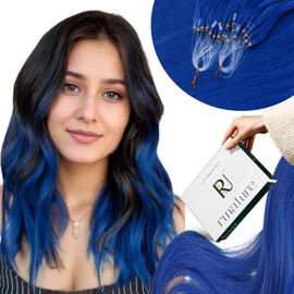 RUNATURE Micro Beads Hair Extensions Blue Micro Loop Hair Extensions Real Human Hair Blue Micro Ring Human Hair Extensions for Women Long Hair Blue 22 Inch 25g 25 Strands
