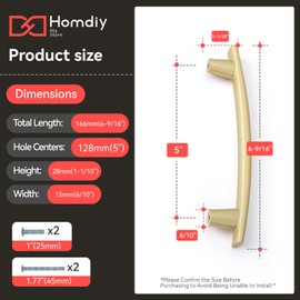 homdiy 5 inch Cabinet Pulls 5 Pack Matte Gold Cabinet Handles Arch Gold Drawer Pulls Brushed Brass Drawer Handles for Kitchen Dresser Furniture Hardware