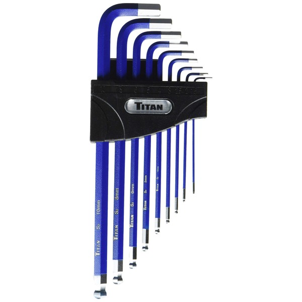 Titan 12714 9-Piece Extra-Long Arm Ball Tip Metric Hex Key Set , Blue