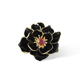 Santuzza Lotus Pendant 925 Sterling Silver Garnet Handmade Enamel Black Flower Pendant for Women
