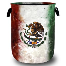 Vintage Mexican Flag Laundry Basket Oxford Cloth Foldable Mexico Laundry Hamper With Handle Portable Clothes Storage Organizer Basket 18.9 x 16.5 Inch Laundry Bag For Laundry Room/Bedroom/Bathroom