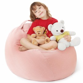 EXQ Home Stuffed Animal Storage Kids Bean Bag Chair Cover (No Filler) Washable Ultra Soft Corduroy Pink Bean Bag Cover for Organizing Plush Toys or Textile, Sack Bean Bag for Adults, Teens (XL)