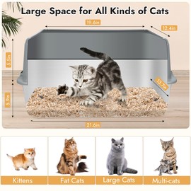 Vivifying XL Stainless Steel Cat Litter Box, High Side Metal Litter Pan with Scoop and Footboard for Kittens, Rabbits and Hamsters, Easy Cleaning Design (Gray)