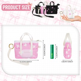 Playexen 2 Pack Coin Purse Keychain, Bow Mini Tote Bag Keychain with Wristlet & Buckle, Cute Makeup Pouch Bag Wallets Accessories for Handbag, Backpack (Beige+Pink)