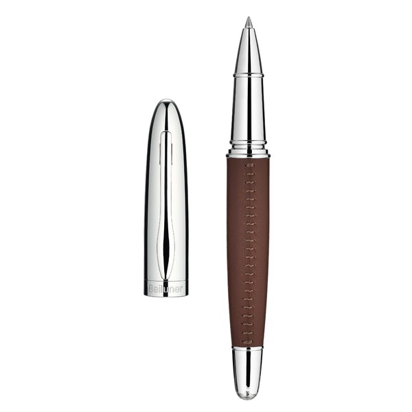 BEILUNER 318 Luxury Leather Pen, Hand-Stitched Premium Leather, Chrome-Plated Finish,