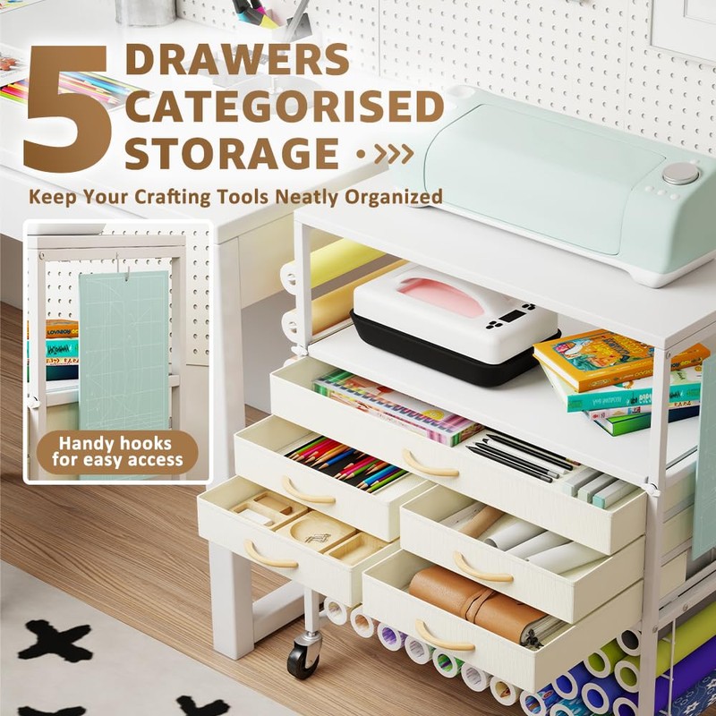 LUCKUP Organization and Storage Craft Table for Cricut Machines, Rolling