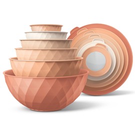 COOK WITH COLOR Mixing Bowls with Lids - 12 Piece Plastic Nesting Bowls Set includes 6 Prep Bowls and 6 Lids, Diamond Design - Microwave Safe, Orange