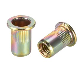 TA-VIGOR 10Pcs M8 Rivet Nuts, Carbon Steel Knurled Flat Head Threaded Insert Nut Yellow Zinc Plated for Automotive Furniture