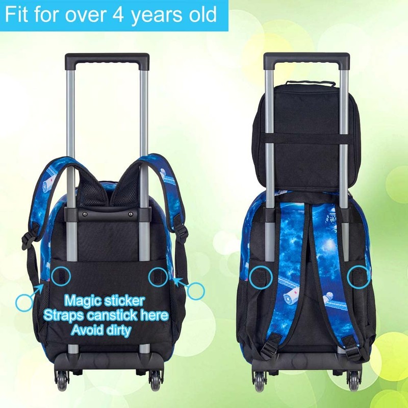 UFNDC 3PCS Rolling Backpack for Boys, Kids Dinosaur Wheeled Bookbag，Travel