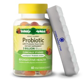 Probiotics Women and Men – 60 Vegetarian Gummies, 3 Billion CFU with Inulin, Digestive Health Supplement, Assorted Peach Strawberry Mixed Berry Flavors + 7 Day Pill Organizer Included (Pack of 1)