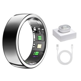 Tulbeys Smart Ring with Wireless Charging Bay - Silver - Size 12 - Sleep Tracking Wearable - Heart Rate - Oxygen monitoring - Fitness Tracker - Hand Gesture Brush Tiktok - Up to 9 Days of Battery Life