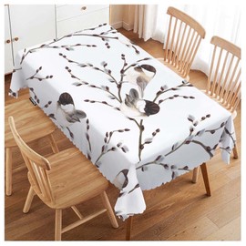 Swono Bird Tablecloth Willow Branches and Birds Chickadee Decorative Oblong Table Cover for Kitchen, Dining, Party Banquet and Holiday Tablecloth, 52x70 Inch(4-6 Seats)