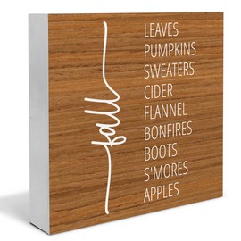 Fall Decor Fall House Wooden Box Sign Autumn Thanksgiving Harvest Decorations Rustic Home Desk Shelf Tabletop Decor 5 x 5 Inches