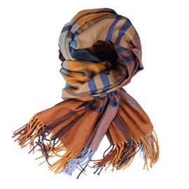 TZ Promise Women Tartan Plaid Scarf Warm Soft Cashmere Feel Giant Winter Shawl Wrap (Gold-Blue)