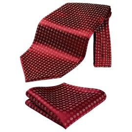 HISDERN Men's Tie Scarf Floral Paisley Ascot Tie Wedding Business Neckerchief and Pocket Square Set, Z01-Red & Gold