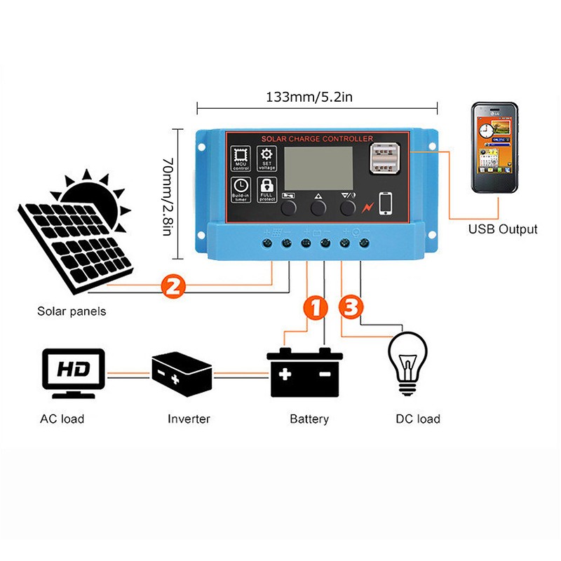 Solar Panel Charge Controller LCD Display PWM Photovoltaic Charging Regulator