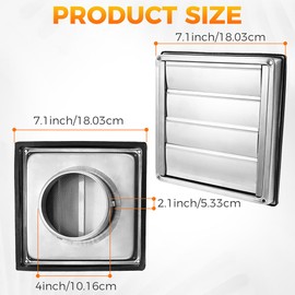 Yetaha 4 Inch Upgrade Dryer Vent Cover, Stainless Steel Dryer Vent with 4 Screws Rubber Gaskets, Exterior Wall Vent Cover, Outdoor Louvered Vent Cover for House