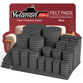 Yelanon Felt Furniture Pads - 216 Pcs Furniture Pads Hardwoods Floors Self Adhesive, Cuttable Felt Chair Pads, Anti Scratch Floor Protectors for Furniture Feet Chair Legs, Furniture Felt Pads, Black