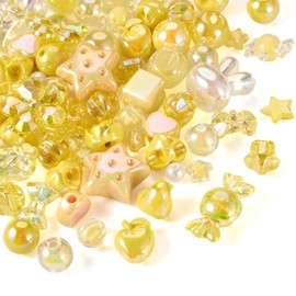 Boutigem 60pcs Yellow Acrylic Beads Set Rabbit Star Heart Candy Loose Plastic Beads for Bracelets Necklace Jewelry Making DIY Crafts