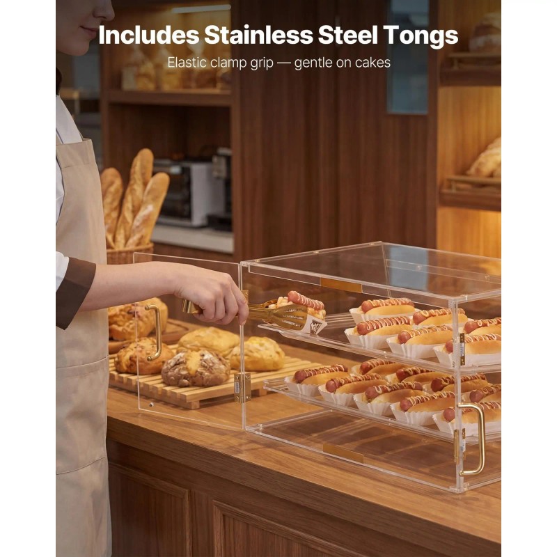 2-Tier Commercial Countertop Bakery Display Case Clear Acrylic Bread Box