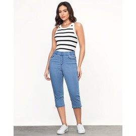 GRAPENT Denim Capris for Women Stretch Pull On Womens Skinny Jeans High Waisted Breezy Blue Size Large US 12 to 14