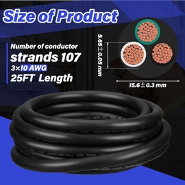 Copkim 10/3 Awg 25 FT Portable Power Cable SJOOW 300V Electrical Wire Pure Copper Heavy Duty Rubber Outdoor Extension Cord for Motor Machinery Marines Automotive