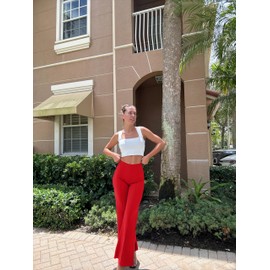 OQQ Women Wide Leg Pants High Waist Casual Pants Fall Clothes Outfits Red