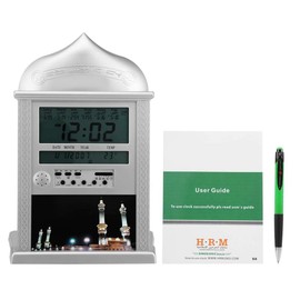 Prayer Clock, Muslim Azan Prayer Clock, Makkah Music for Prayer, Azan Table Clock with Muslim Moon Calendar, World Time, Temperature, Azan Time Reminder