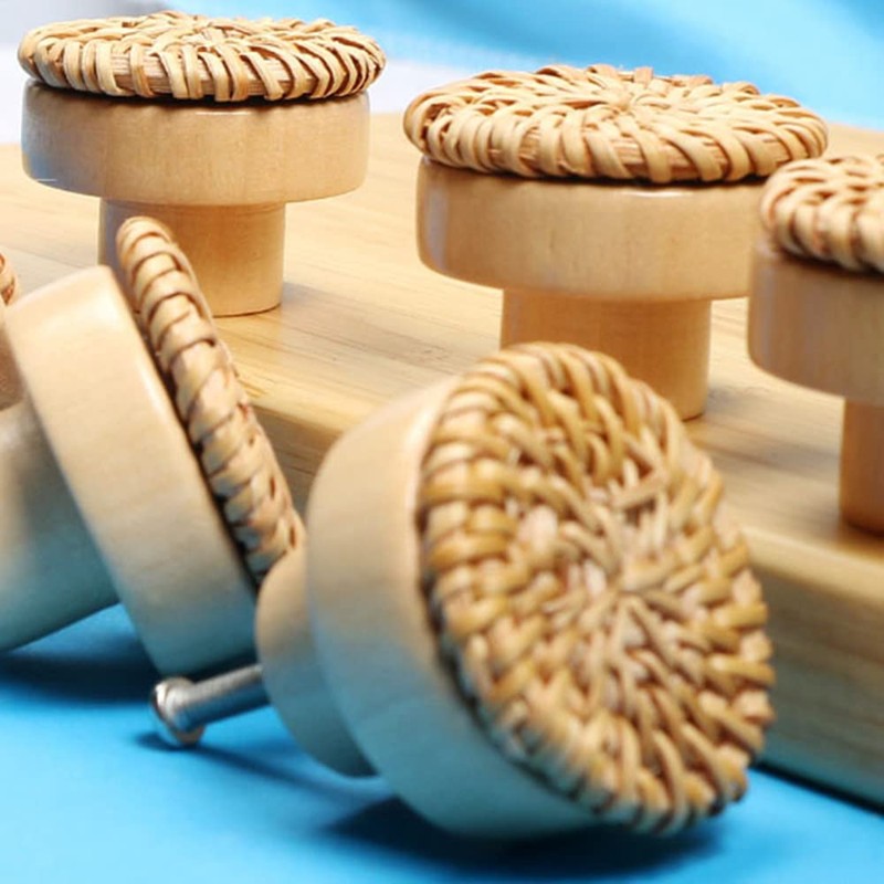 12Pcs Rattan Cabinet Knobs, BetterJonny Boho Drawer Knobs Wooden Knobs