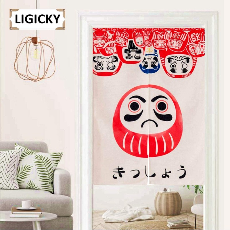 LIGICKY Noren Japanese Style Doorway Curtain Cotton Linen Doll Daruma